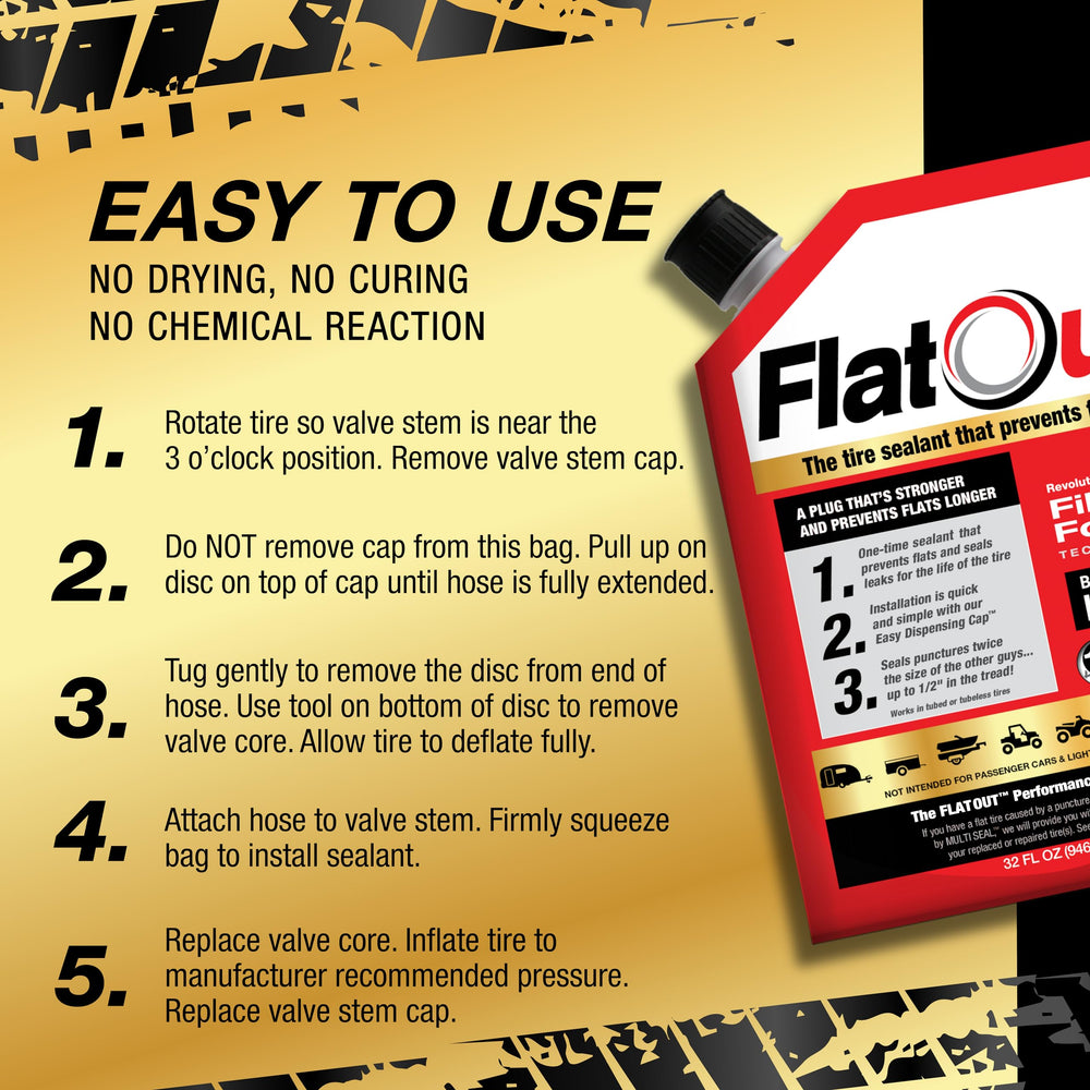 FlatOut applied on ATV tire in off-road setting improving uptime and reliability
