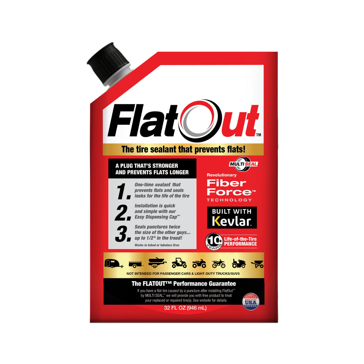 FlatOut front of bag showing product name and 32-ounce size, clear benefits