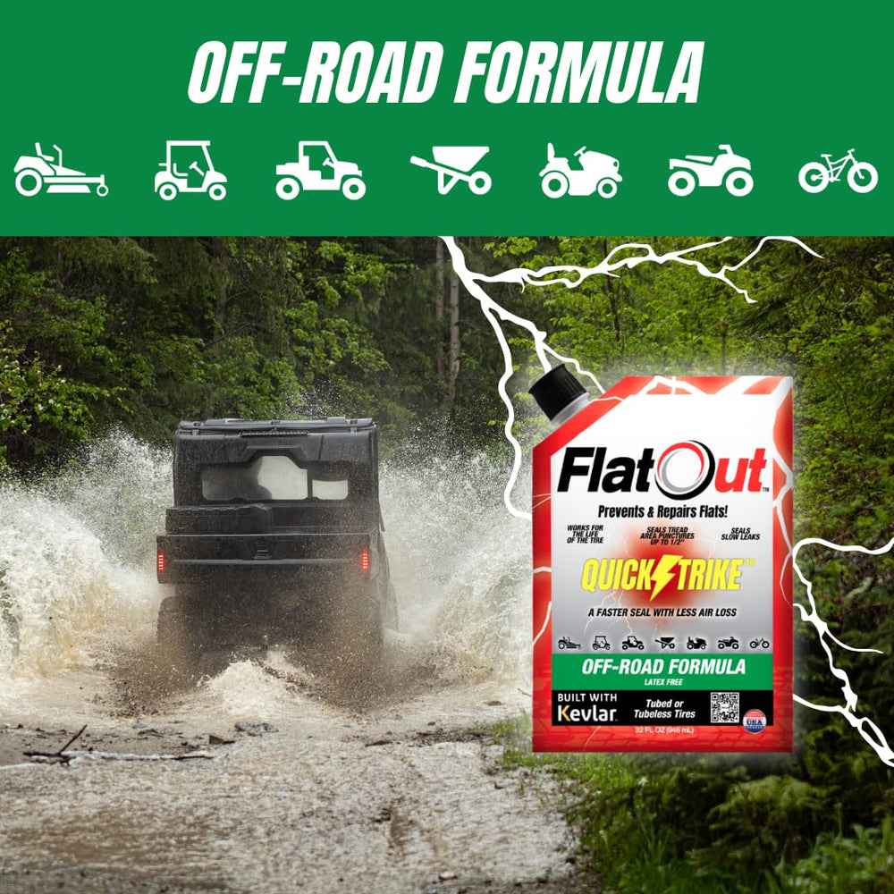 FlatOut QuickStrike being poured into a tire demonstrating quick-flow application benefit
