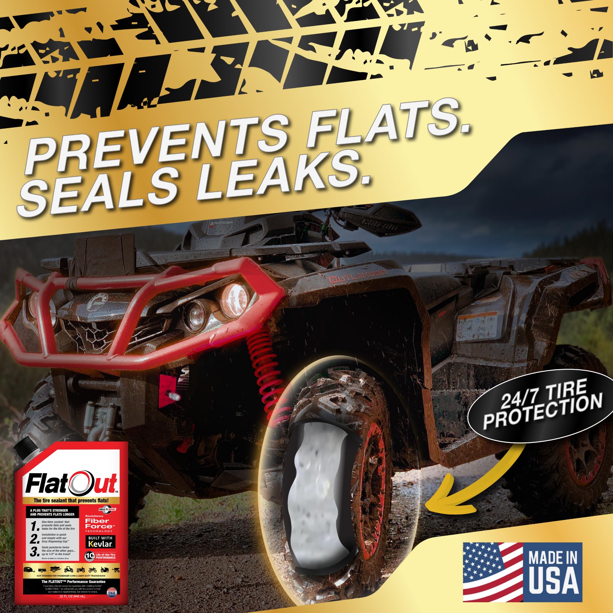 FlatOut 32-ounce bag next to a tape measure for scale and capacity clarity