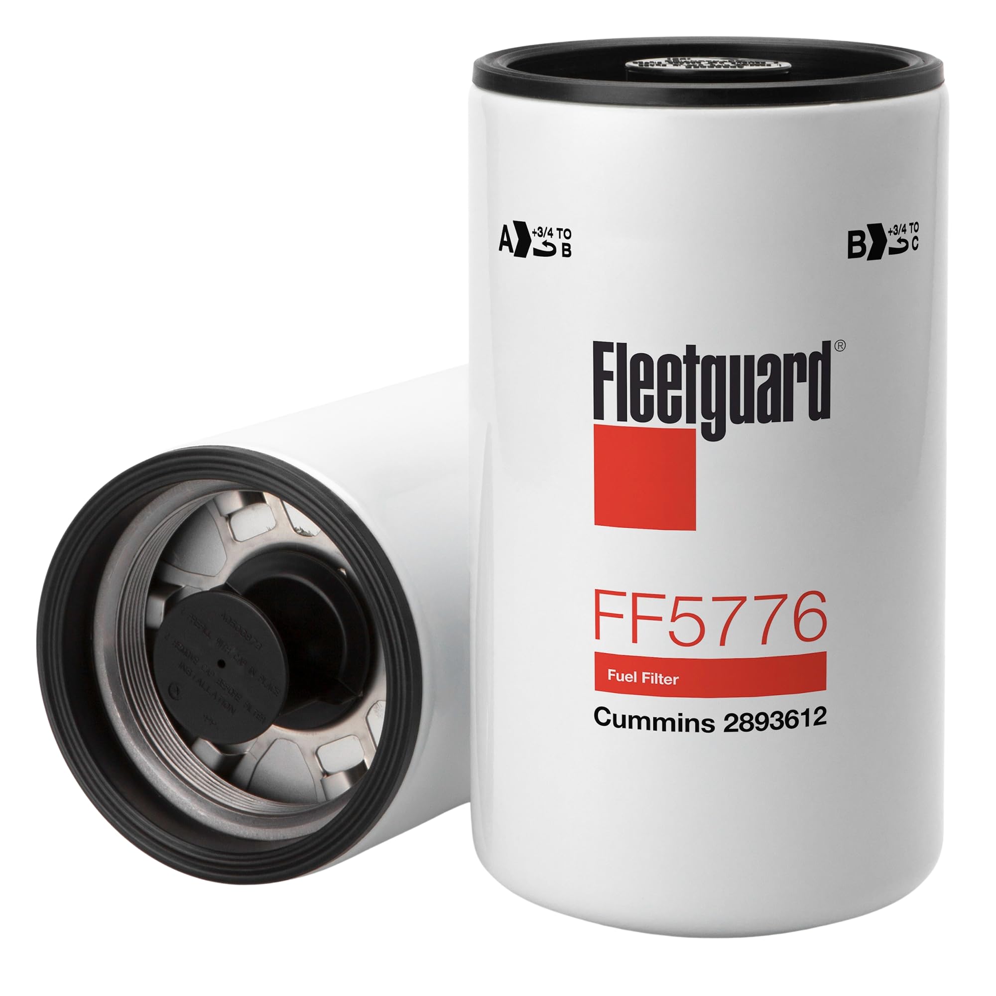 Fleetguard FF5776 front label showing model and robust construction benefit
