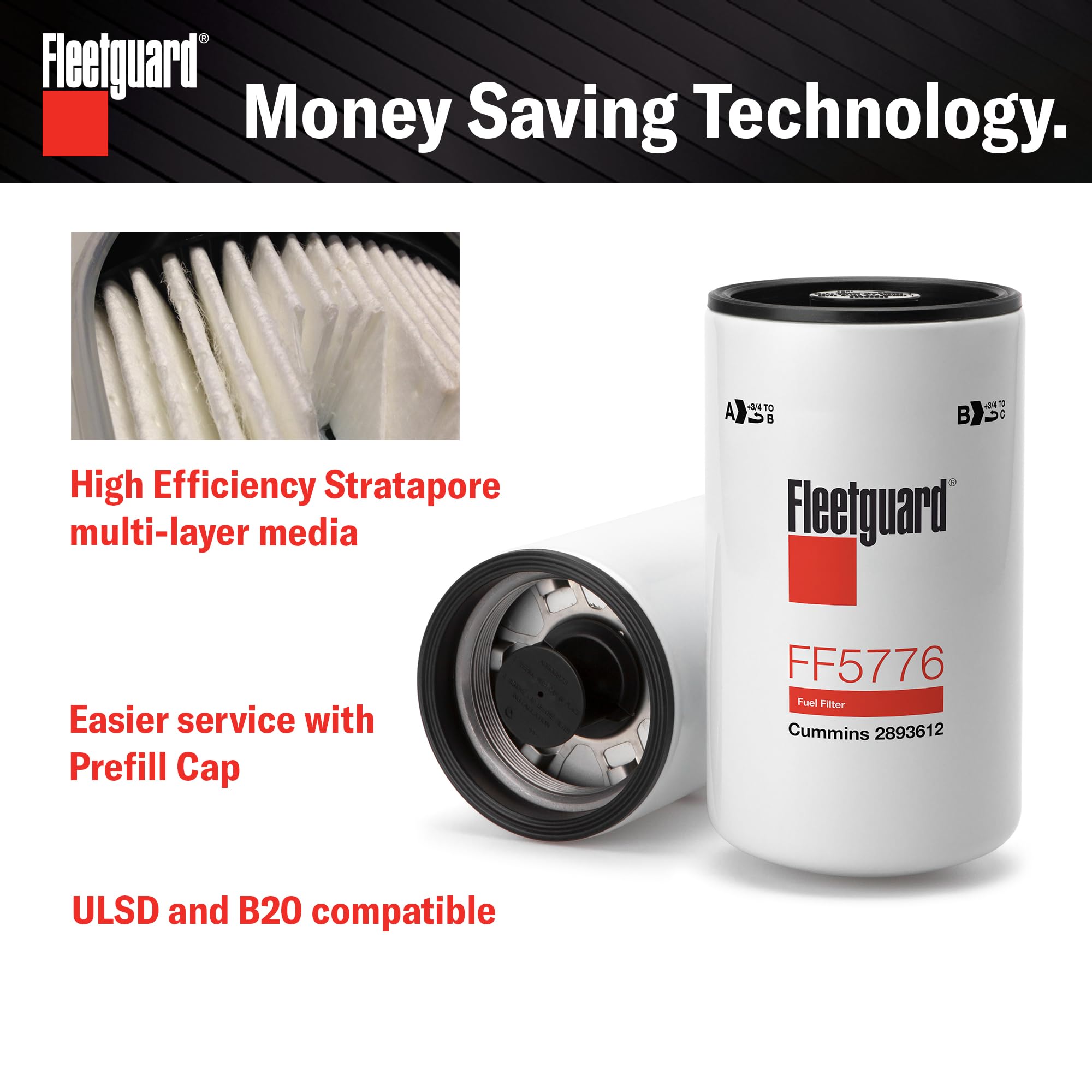 Fleetguard FF5776 installed on Cummins ISX engine demonstrating easy replacement benefit