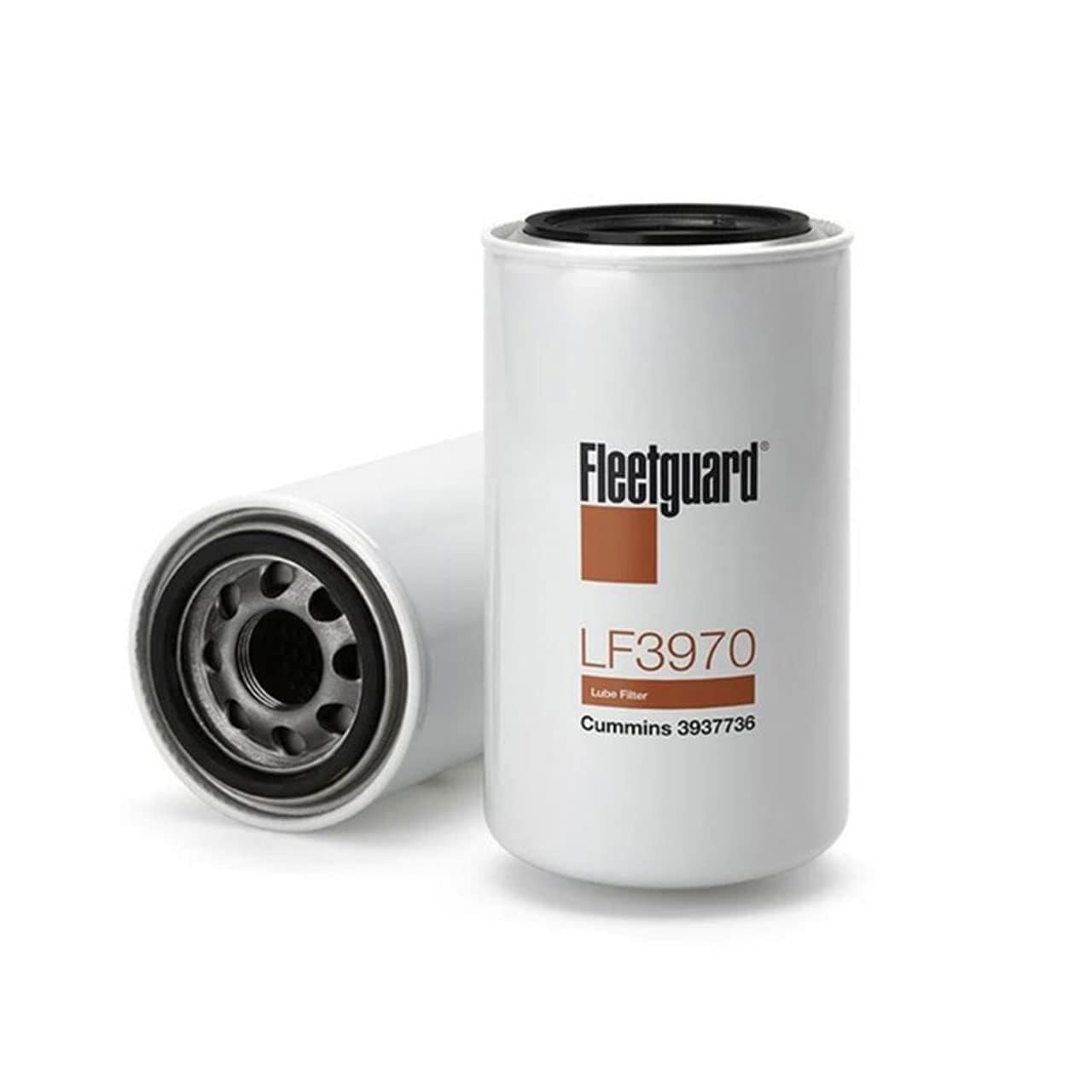 Fleetguard LF3970 front packaging showing label and vehicle-fit benefit
