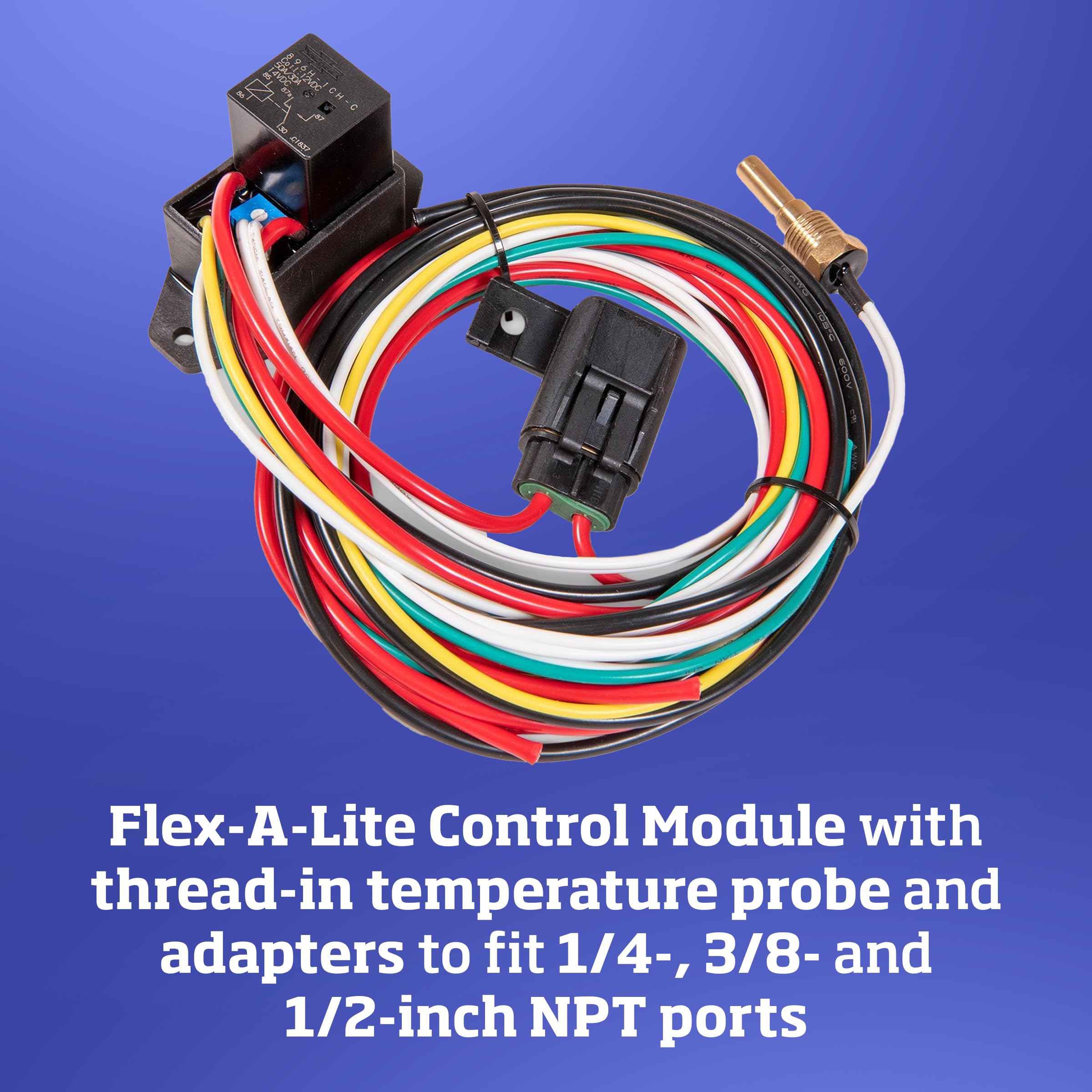 Flex-a-lite probe adapter bushings arranged to fit multiple NPT ports for installation flexibility benefit