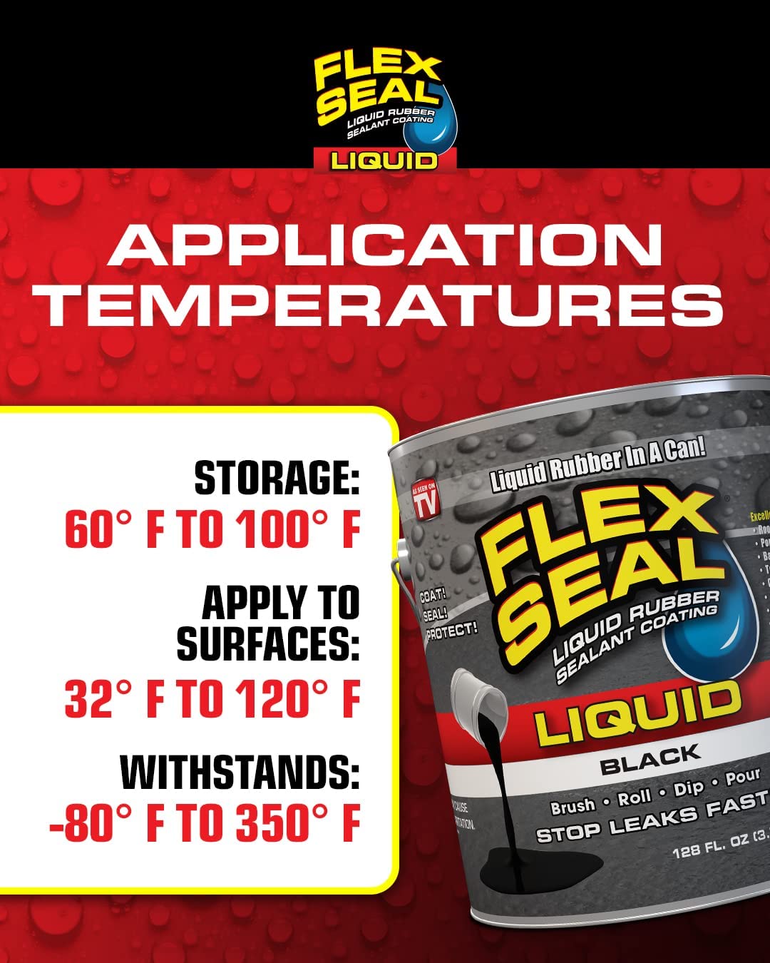 Flex Seal Liquid label detail showing product name and usage guidance