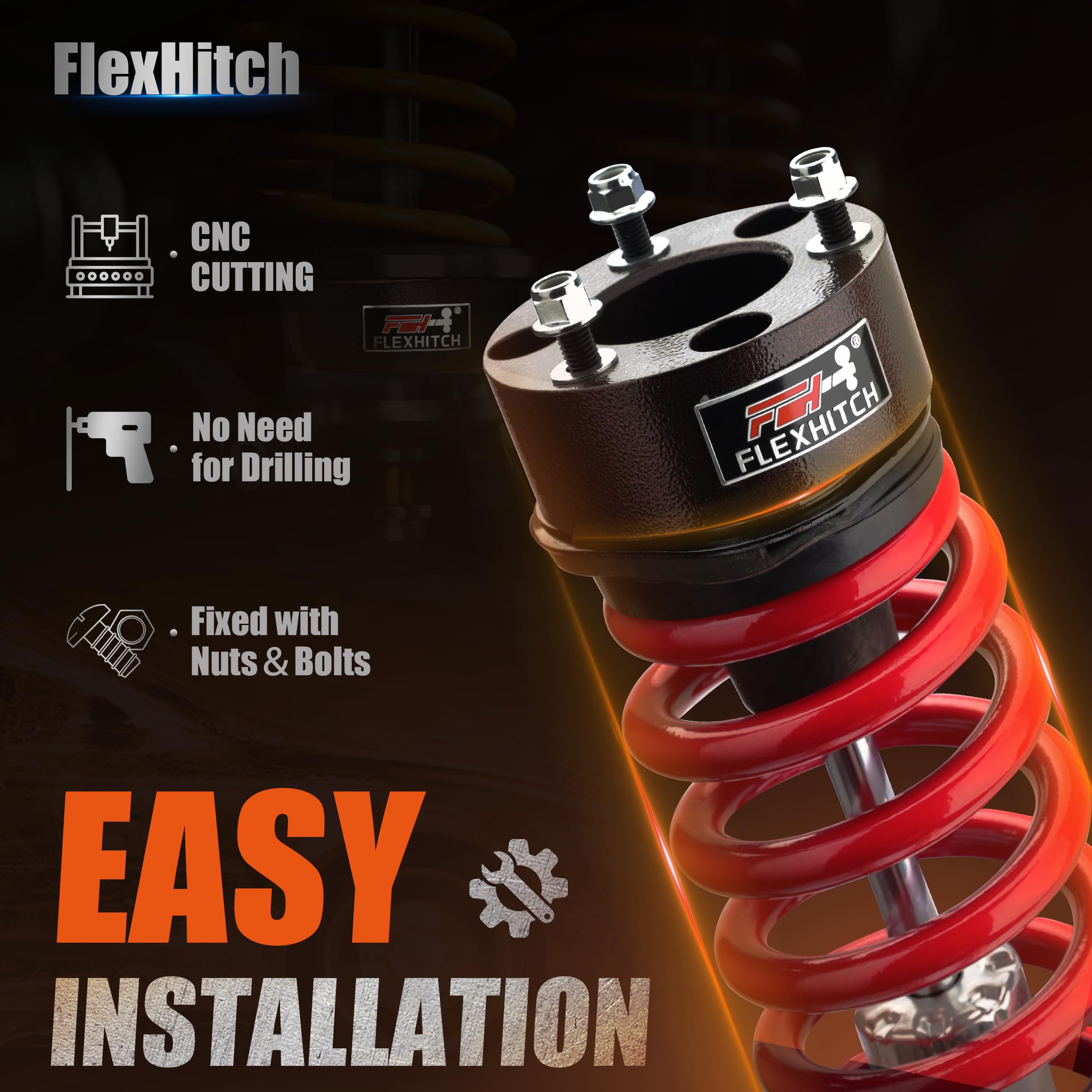 FlexHitch spacer close-up showing CNC machining and precise fit benefit