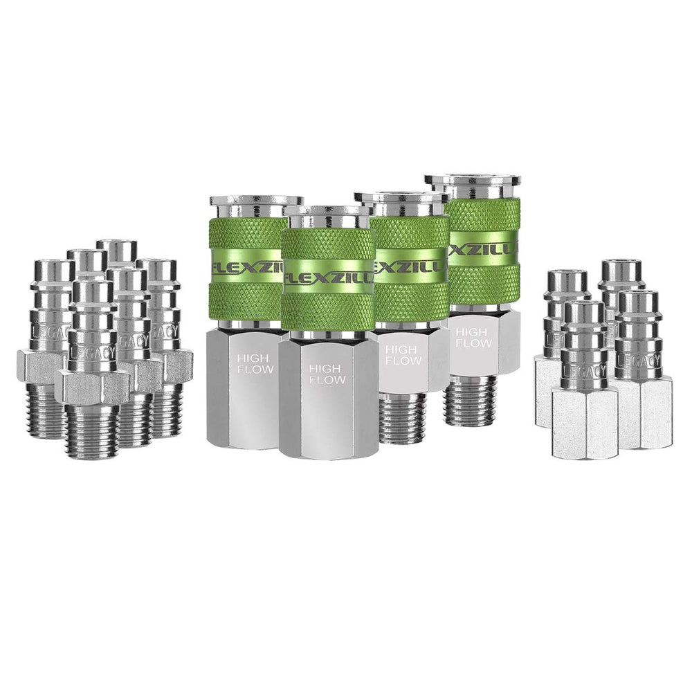 Flexzilla pro high flow front view showing the full 14-piece kit and finish