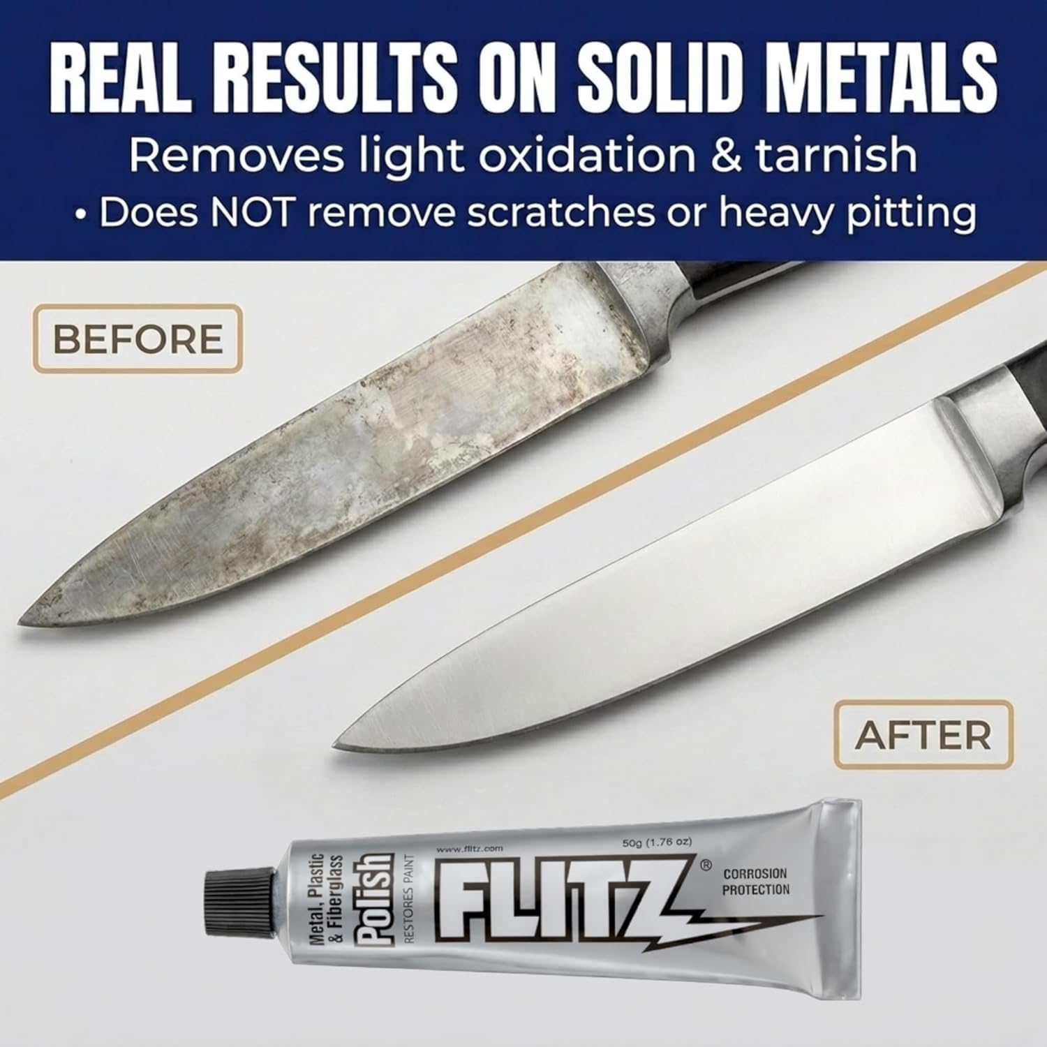 FLITZ paste texture close-up revealing creamy non-abrasive formula and smooth application