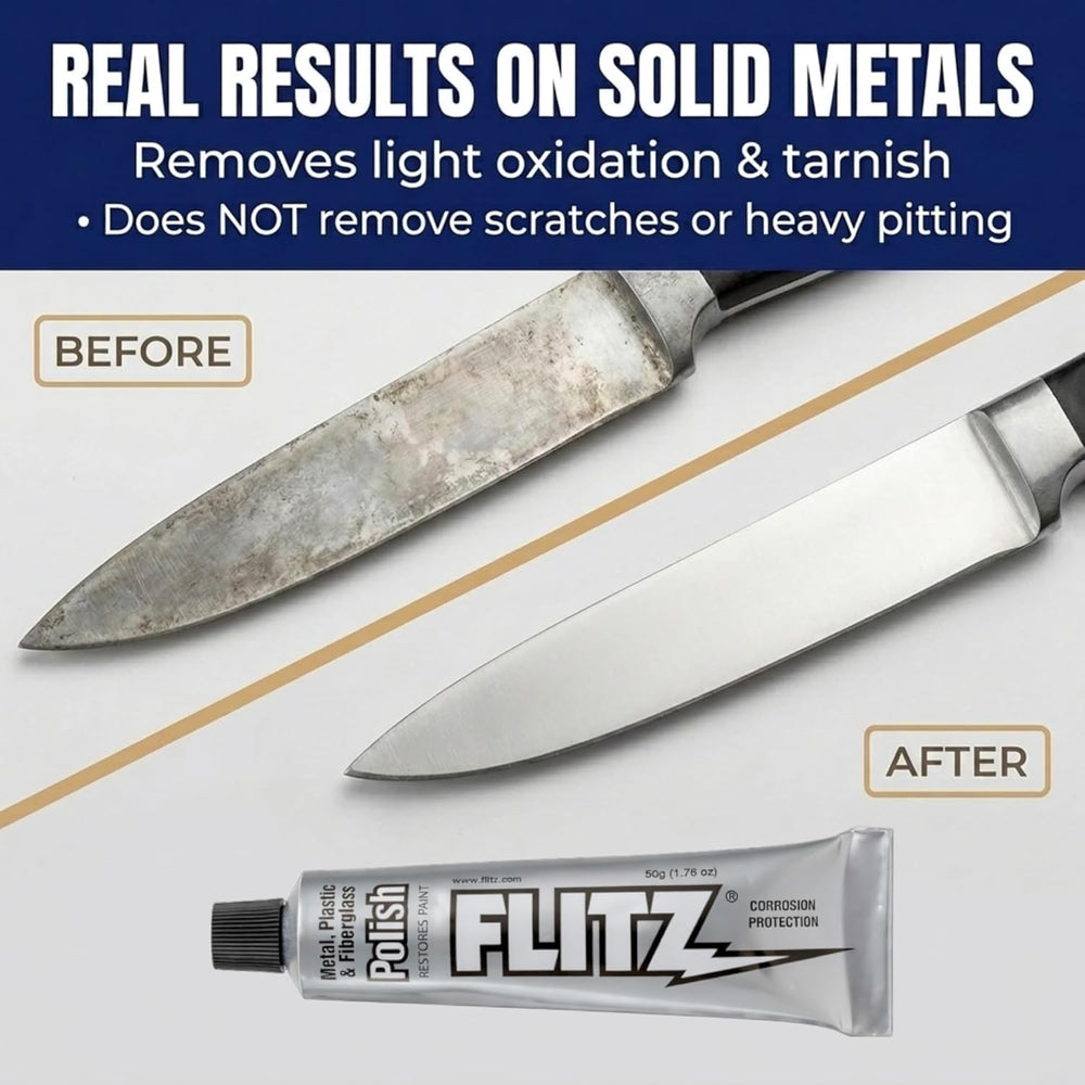 FLITZ paste texture close-up revealing creamy non-abrasive formula and smooth application