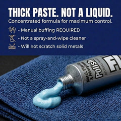 Flitz paste applied to stainless steel demonstrating quick oxidation removal