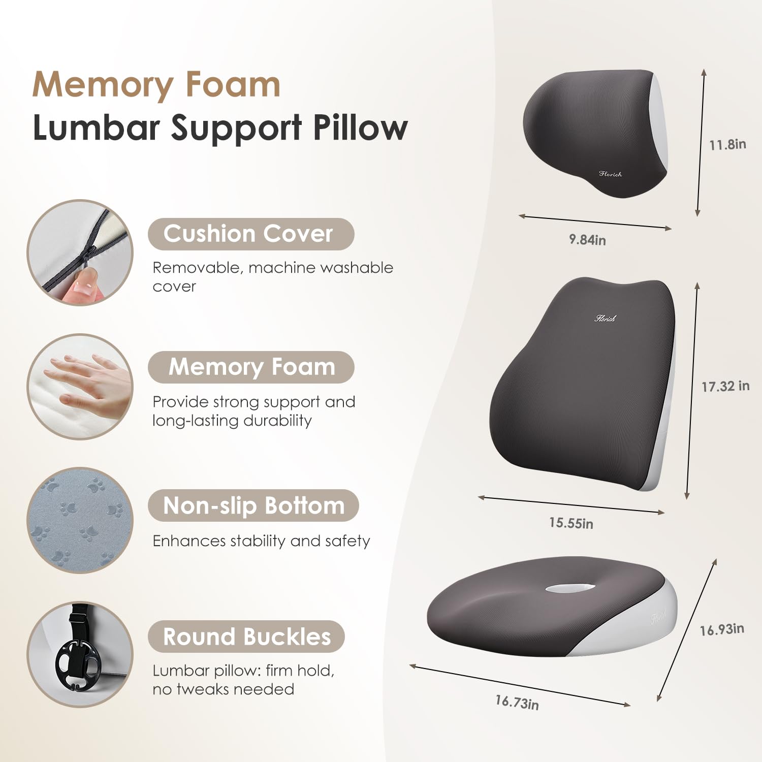 FLORICH lumbar pillow winged wrap demonstrating targeted back support