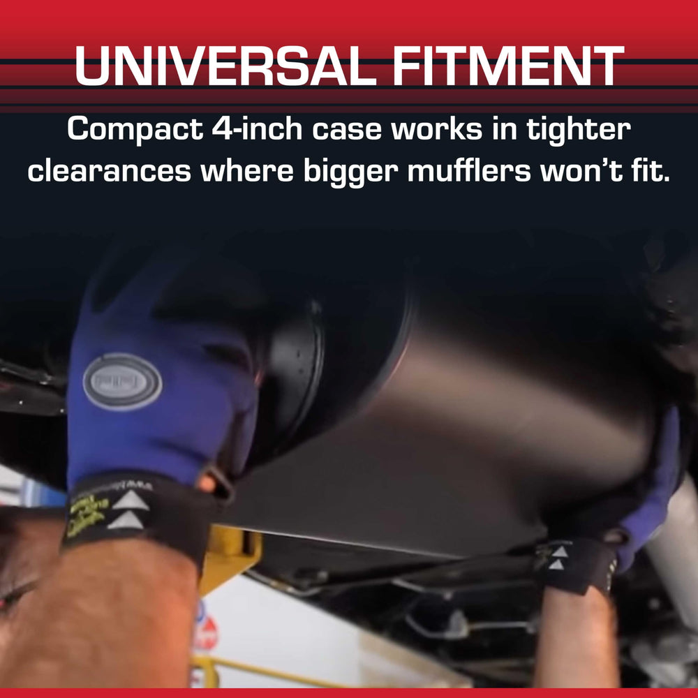 Flowmaster Super 44 chamber crosscut illustration showing dual-chamber flow benefit