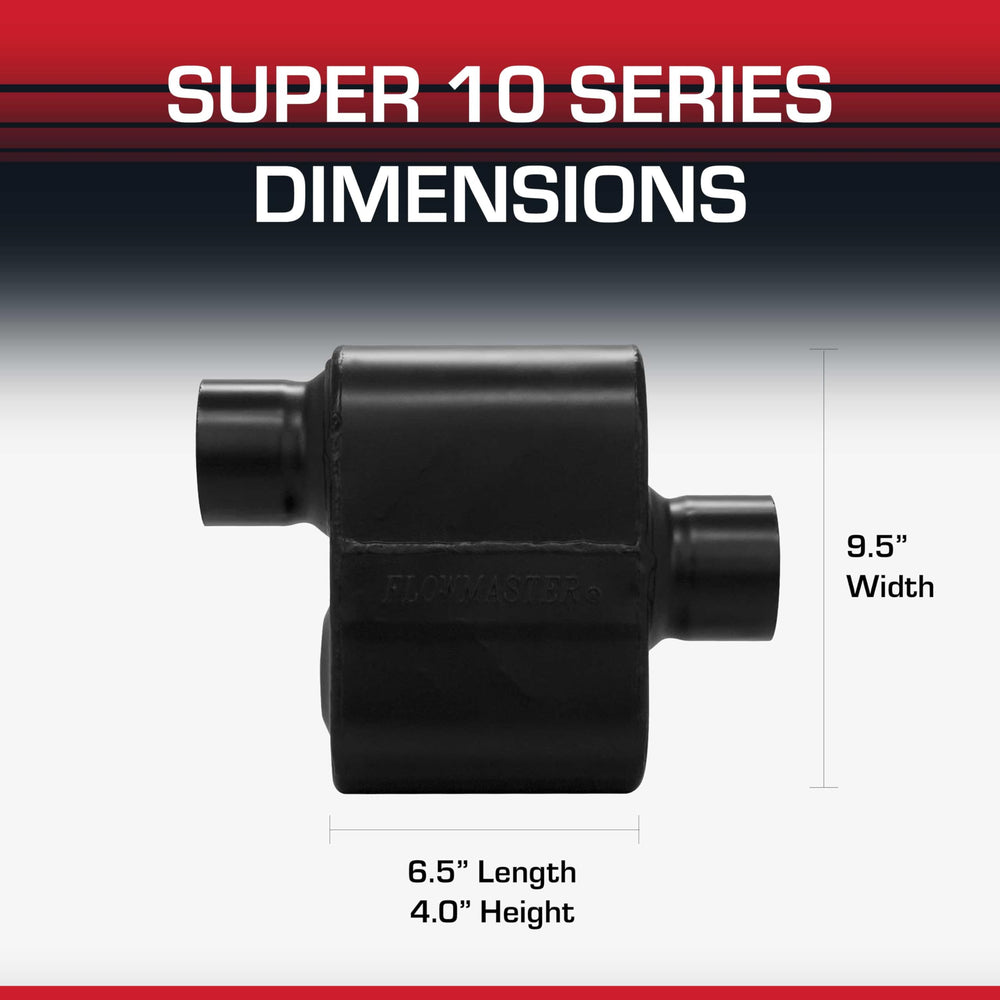 Flowmaster Super 10 internal chamber illustration showing Delta Flow design benefits