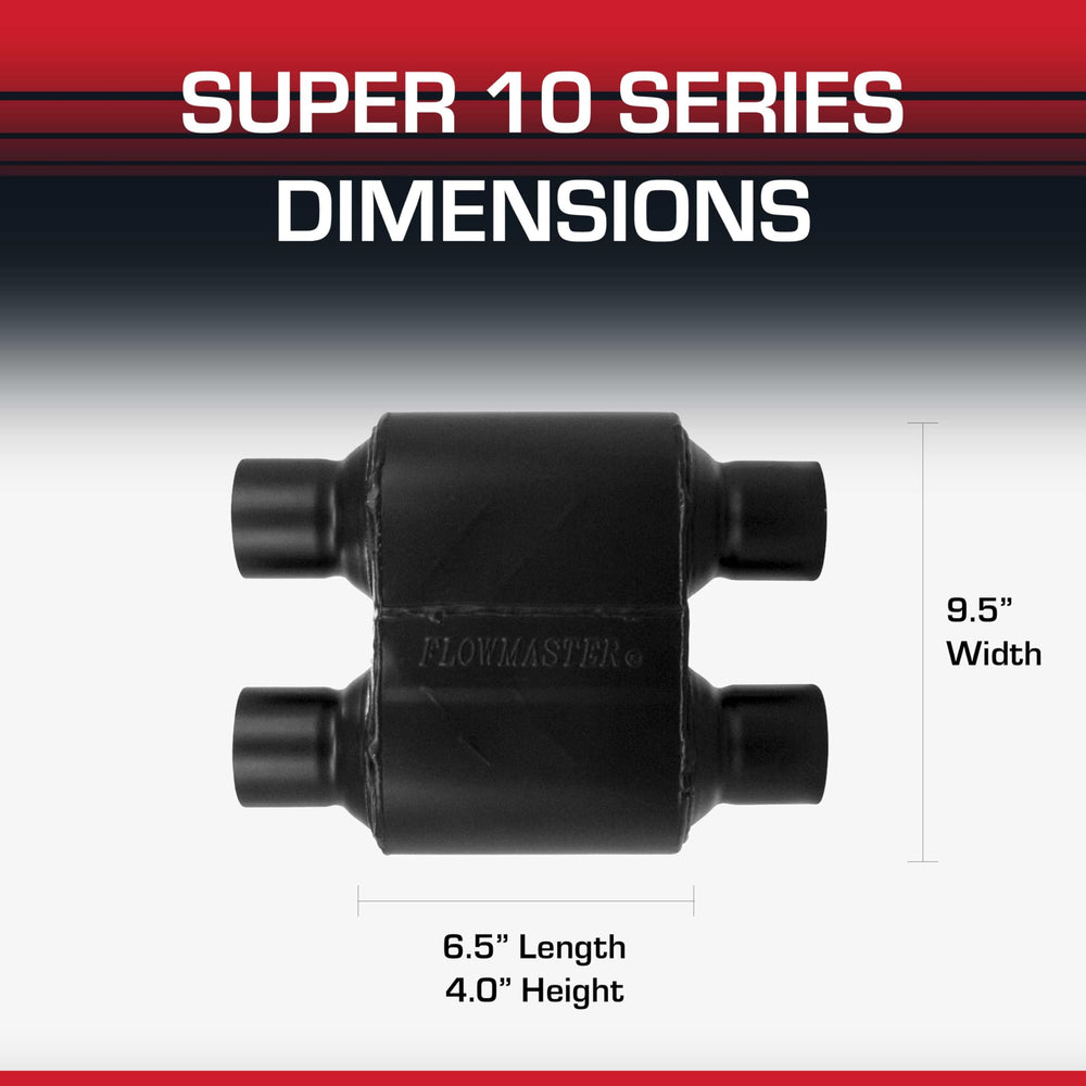Flowmaster beside ruler size comparison highlighting compact short-case fit benefits