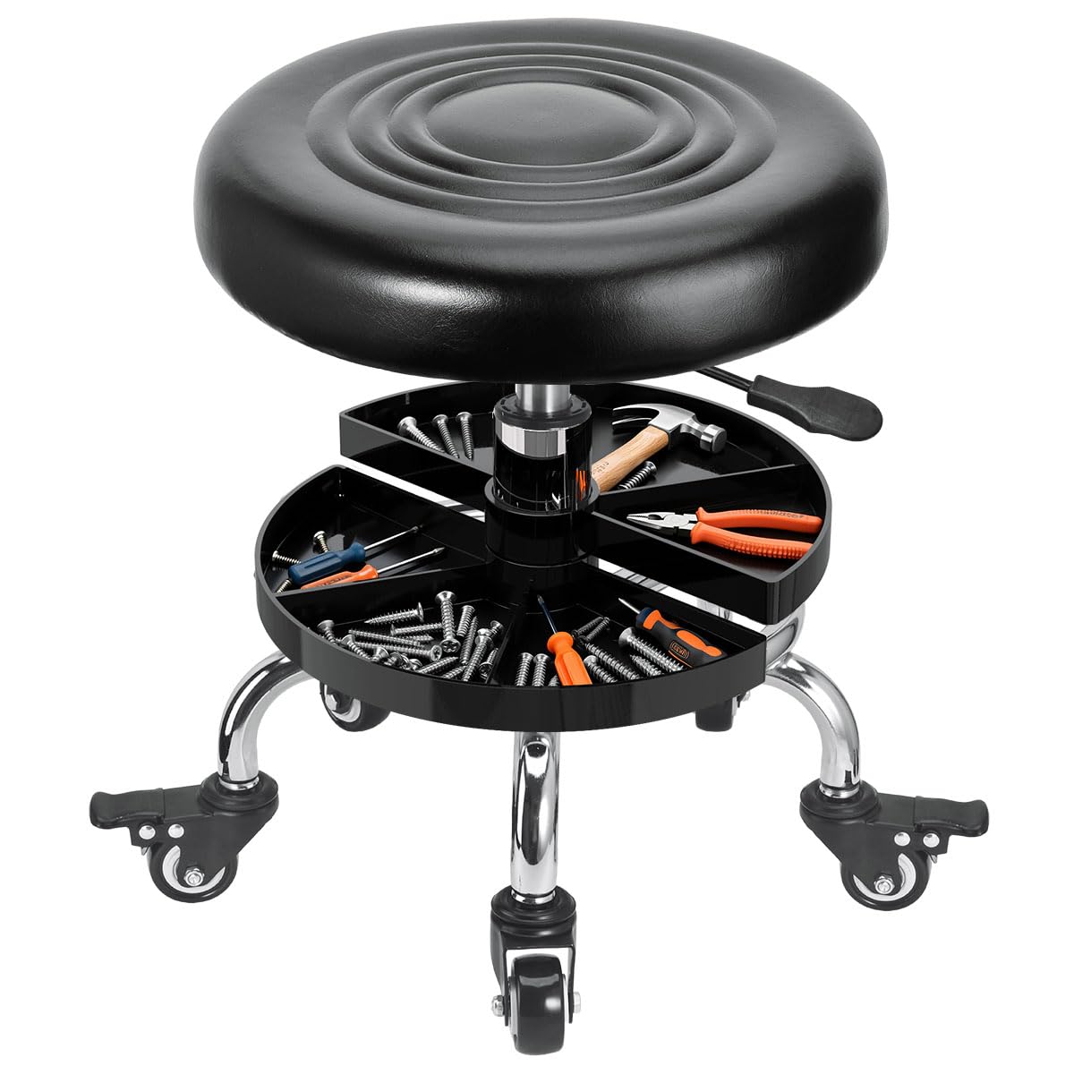 FLOLXNB front view of stool showing compact base and seat for easy workshop mobility