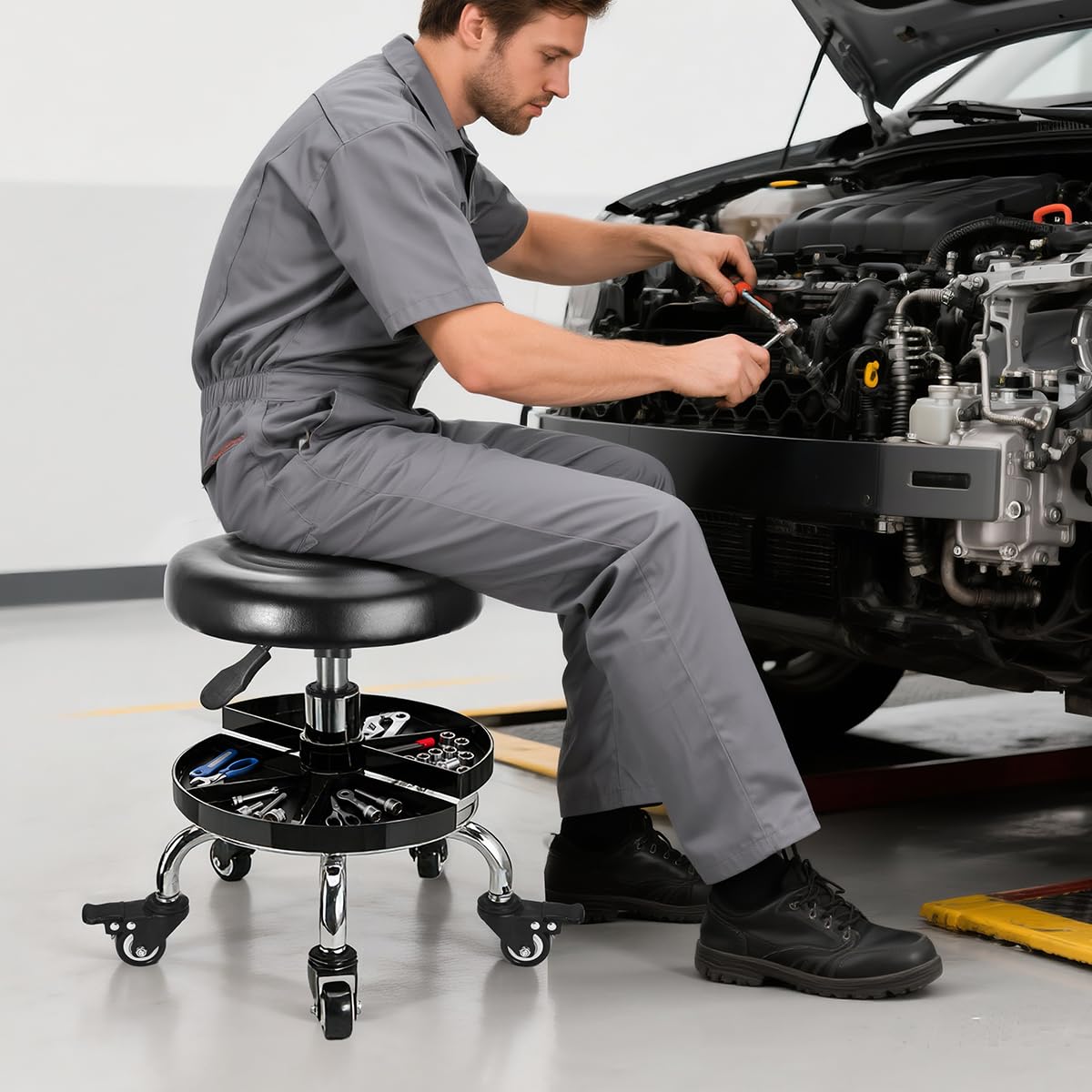 FLOLXNB two removable tool trays with organized bolts and wrenches for faster work