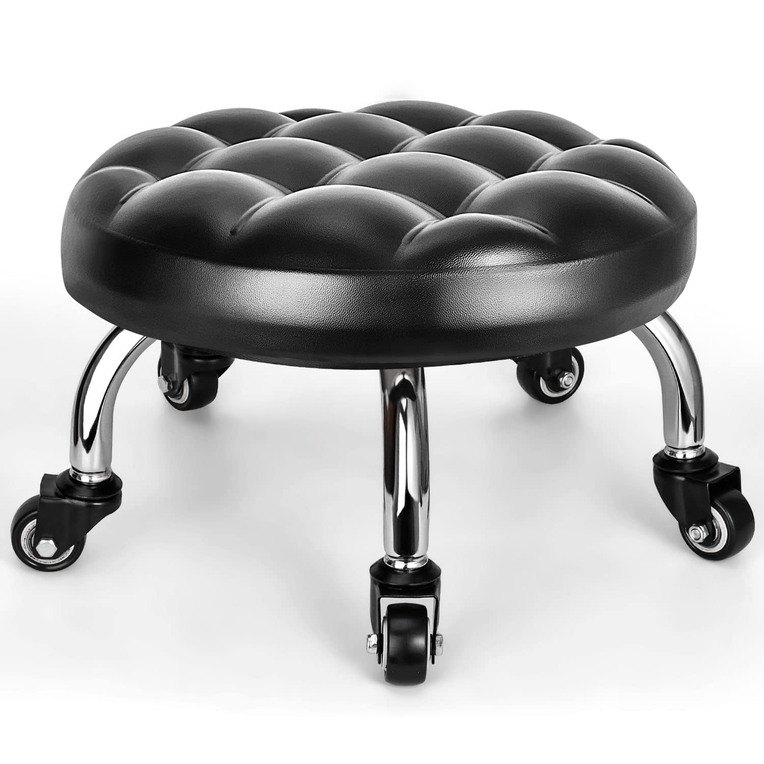 FLOLXNB front view of low rolling stool showing compact profile and mobility
