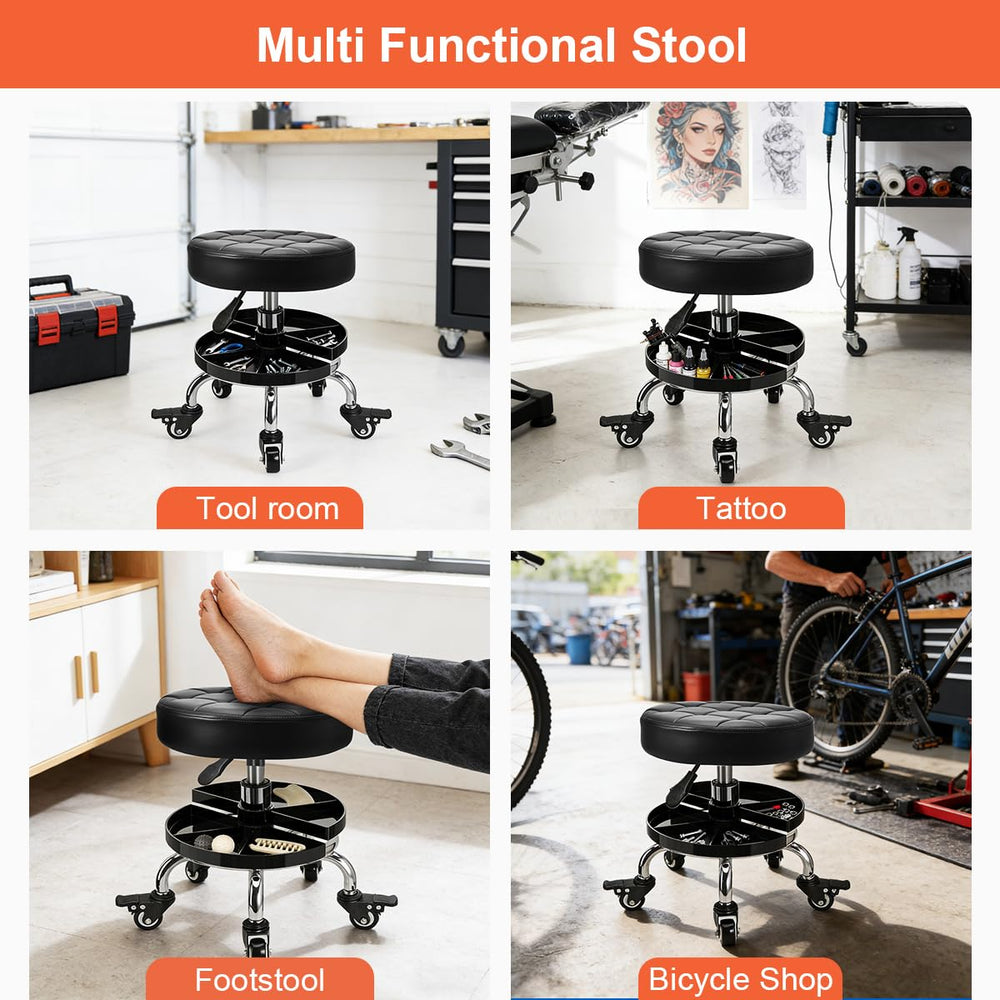 FLOLXNB stool beside a toolbox to illustrate compact scale and portability