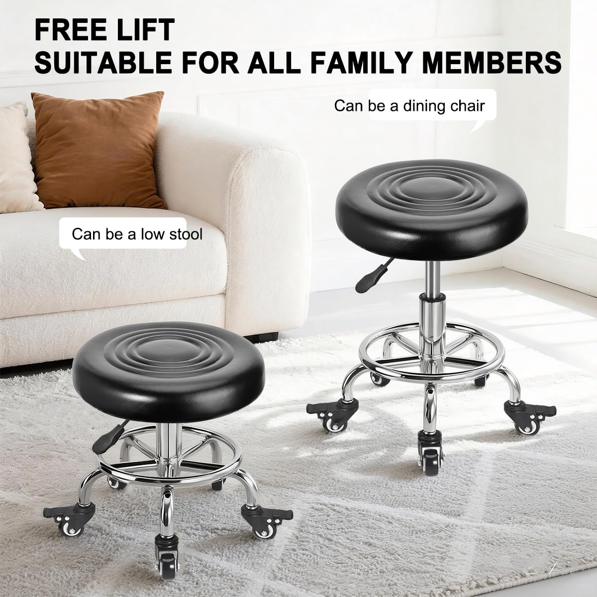 FLOLXNB side profile showing adjustable seat height for ergonomic low-position tasks