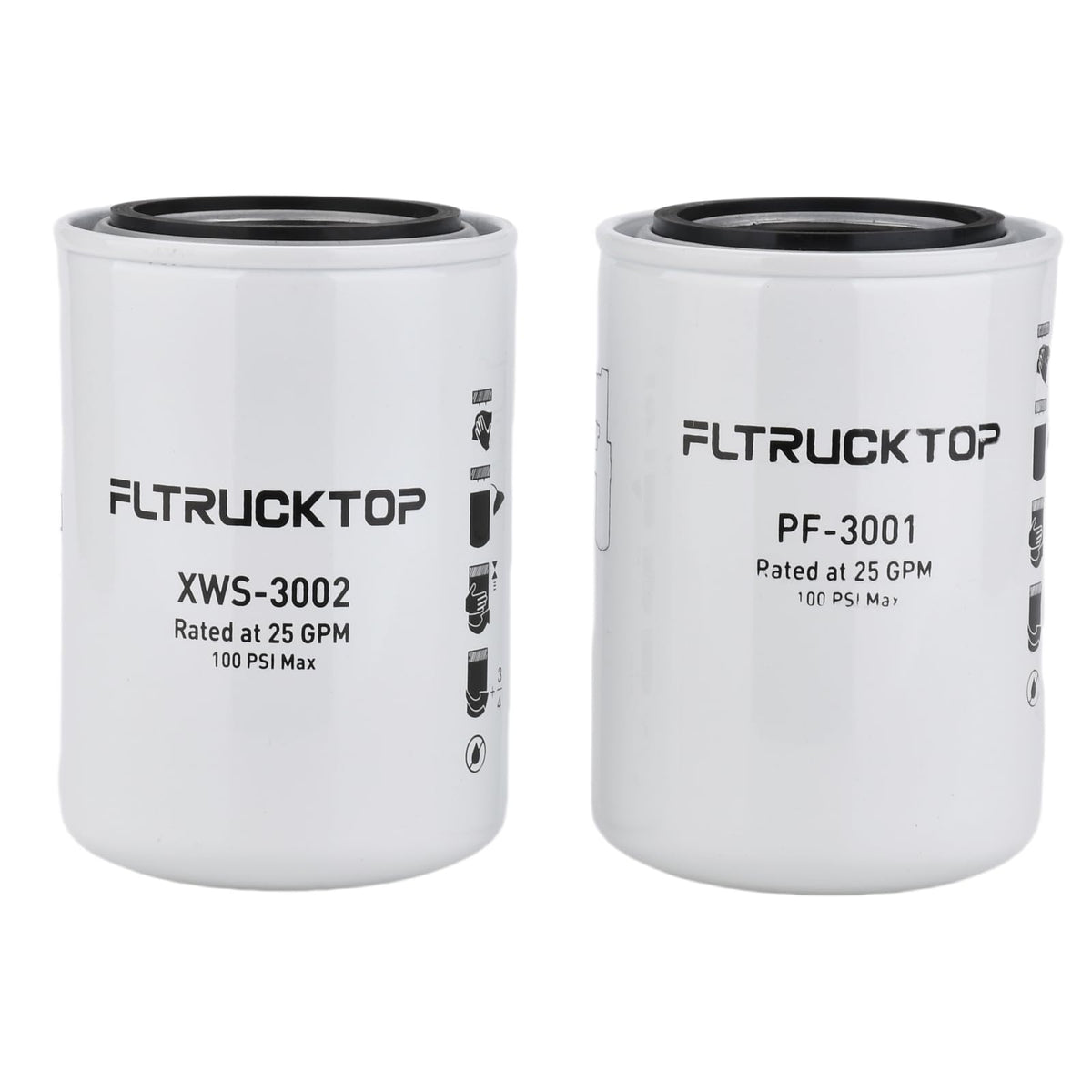 FLTRUCKTOP front packaging showing two replacement filters and labeling benefits
