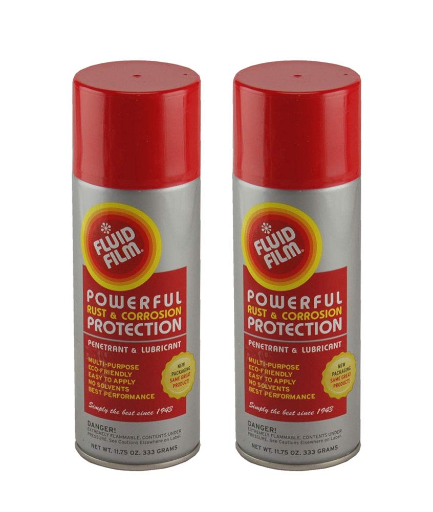 Fluid Film spray cans front view showing rust protection and lubricant benefits
