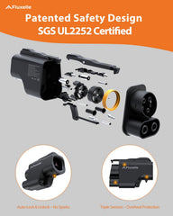 Fluxelle CCS1 connector close-up showing robust contacts and safe power transfer