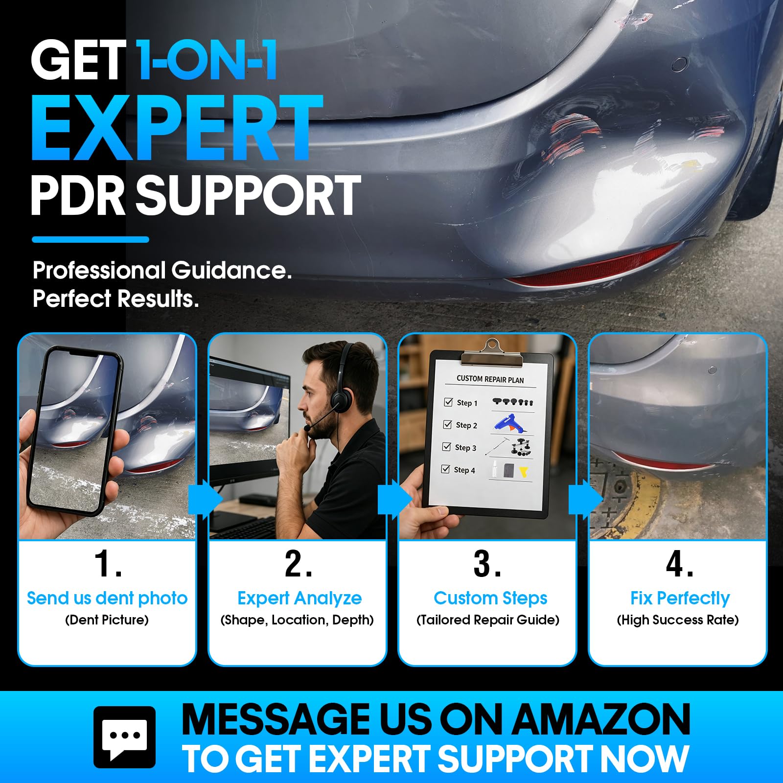 Fly5D kit used on car door ding saving body shop costs