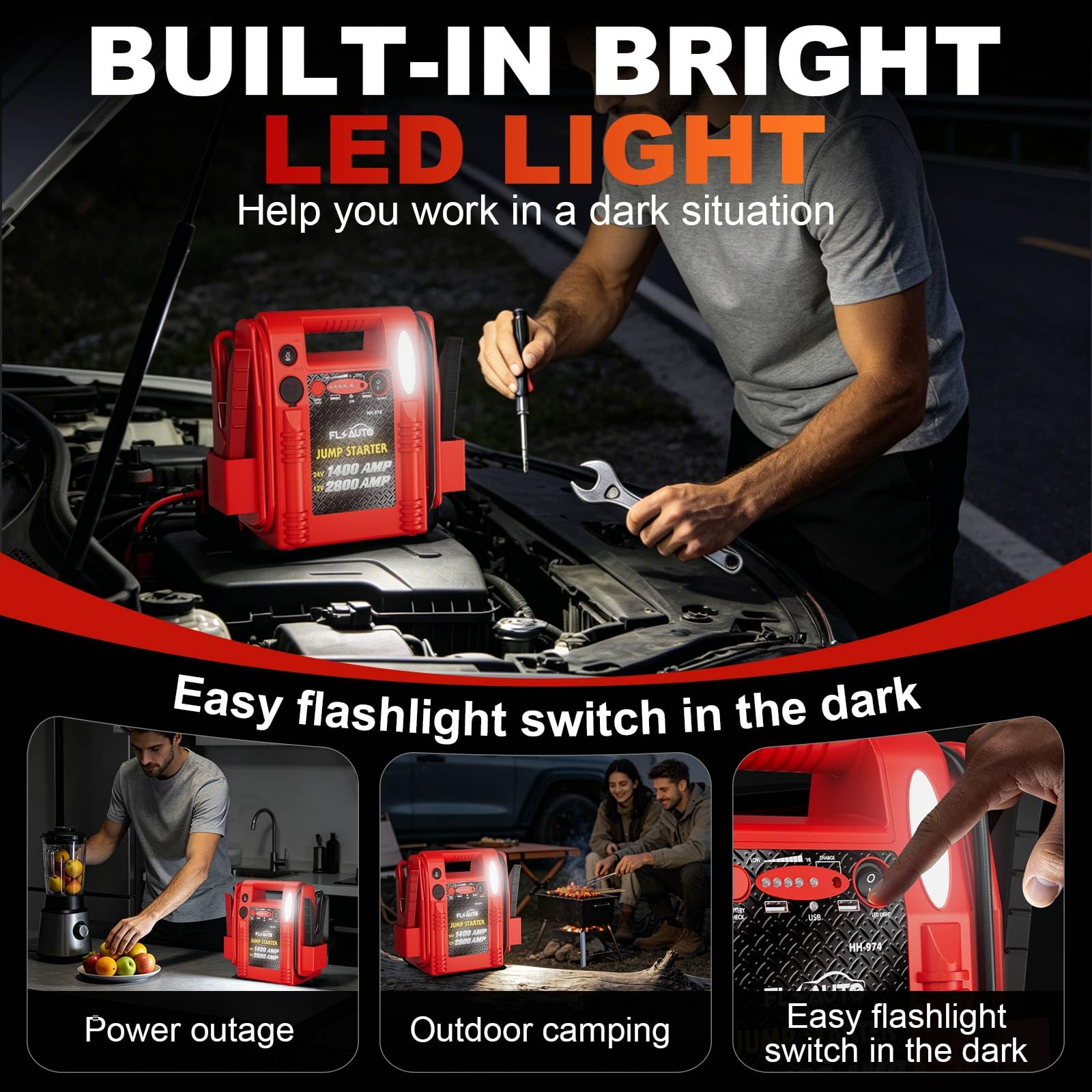 FlyAuto emergency light illuminated to increase roadside visibility and safety