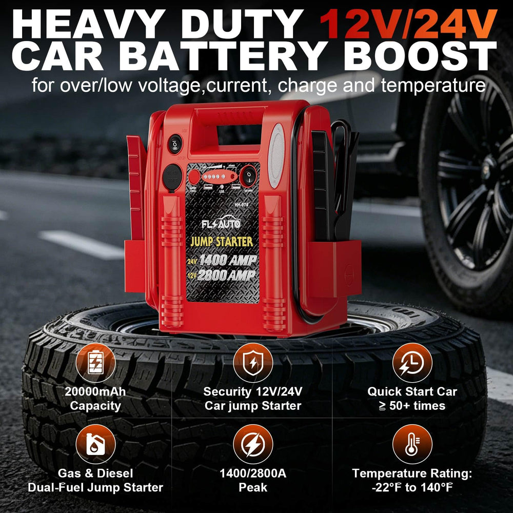 FlyAuto next to a toolbox illustrating compact, portable heavy-duty power