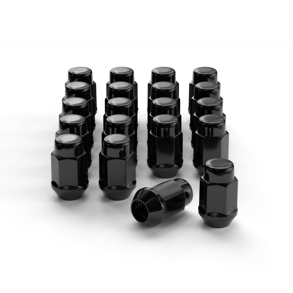 FLYCLE front view of 20-piece lug nut set showing uniform finish and packing benefit