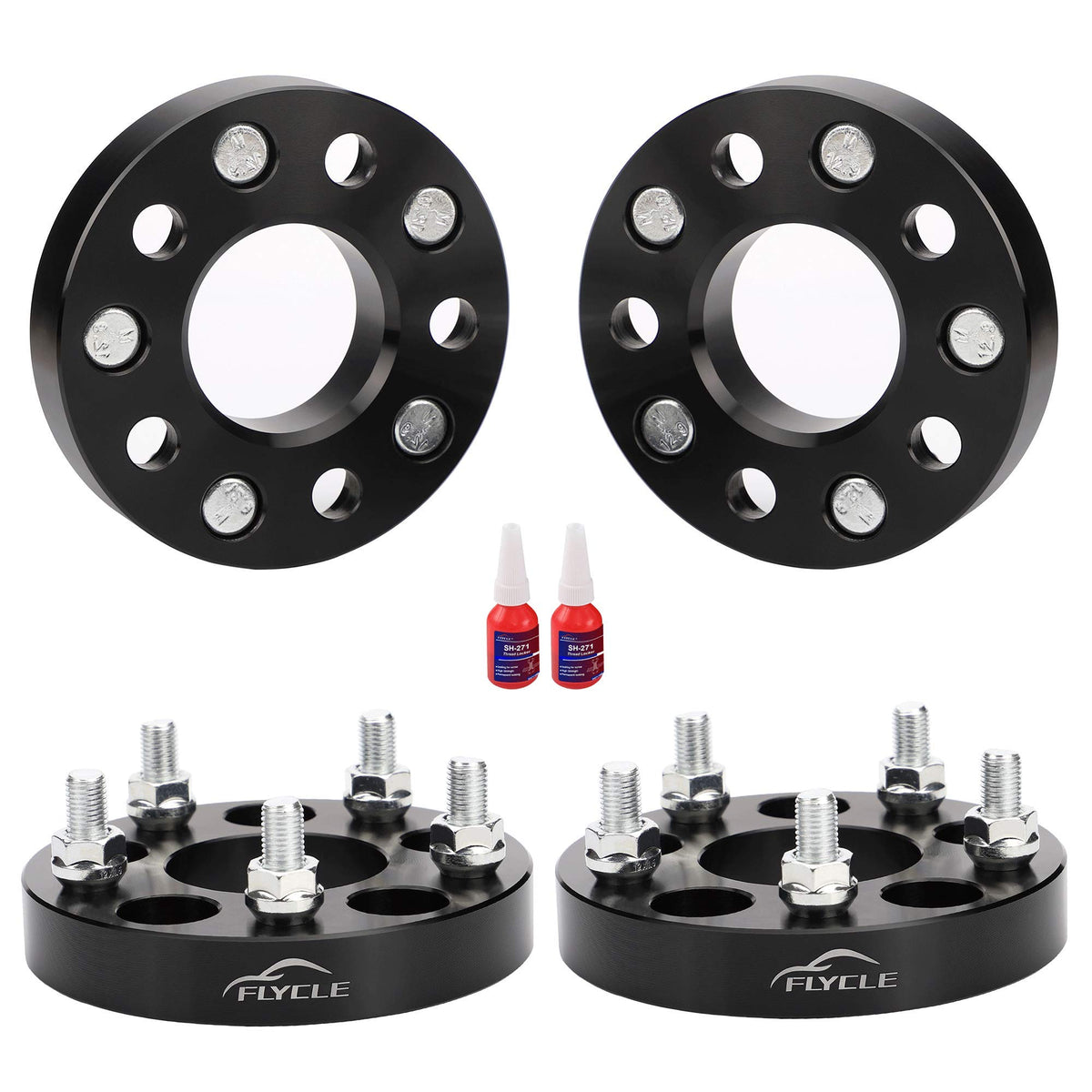 FLYCLE front view of 1-inch spacer set showing kit contents and benefit of complete hardware