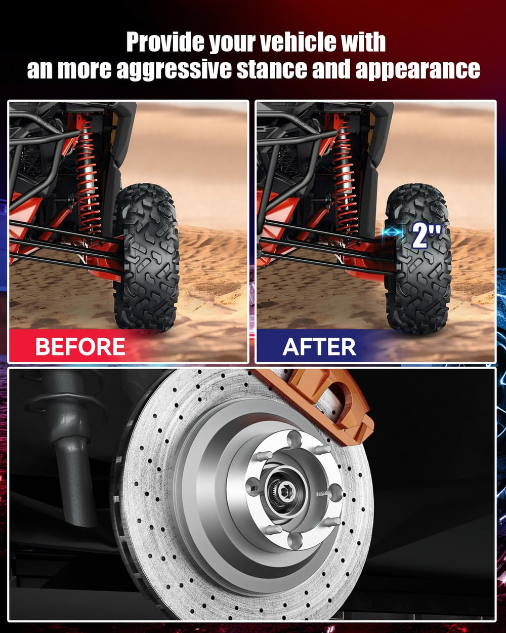 FLYCLE installed on UTV showing wider stance and improved tire fit