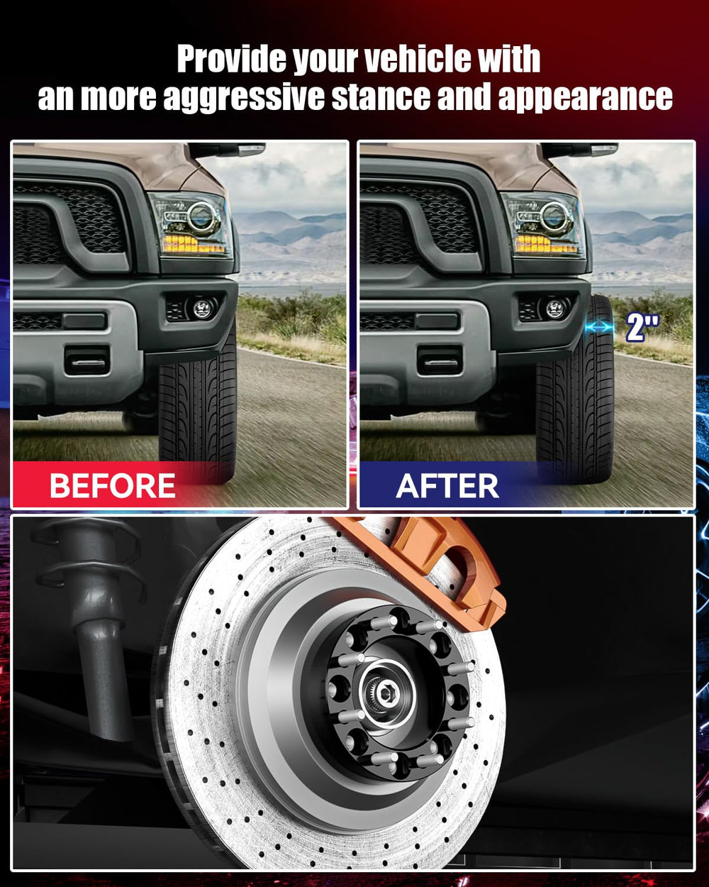 FLYCLE spacers mounted on Ram hub showing correct fit and added clearance for larger tires