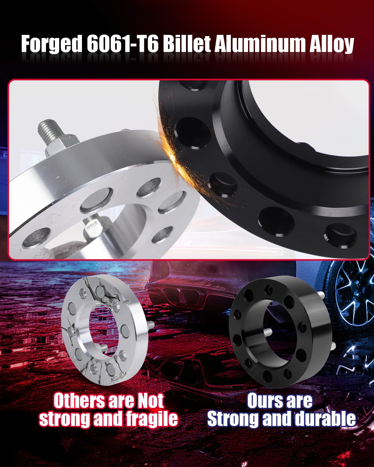 FLYCLE detail of 9/16-18 studs and thread-locking for secure, long-lasting wheel clamping