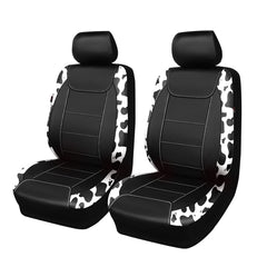 Flying Banner full front seat cover installed showing sleek carbon-fiber look and protective fit