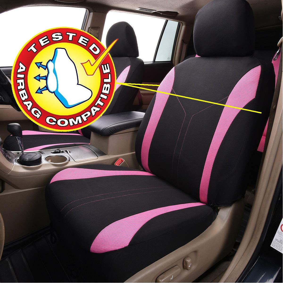 Flying Banner headrest detail highlighting secure attachment and neat trim