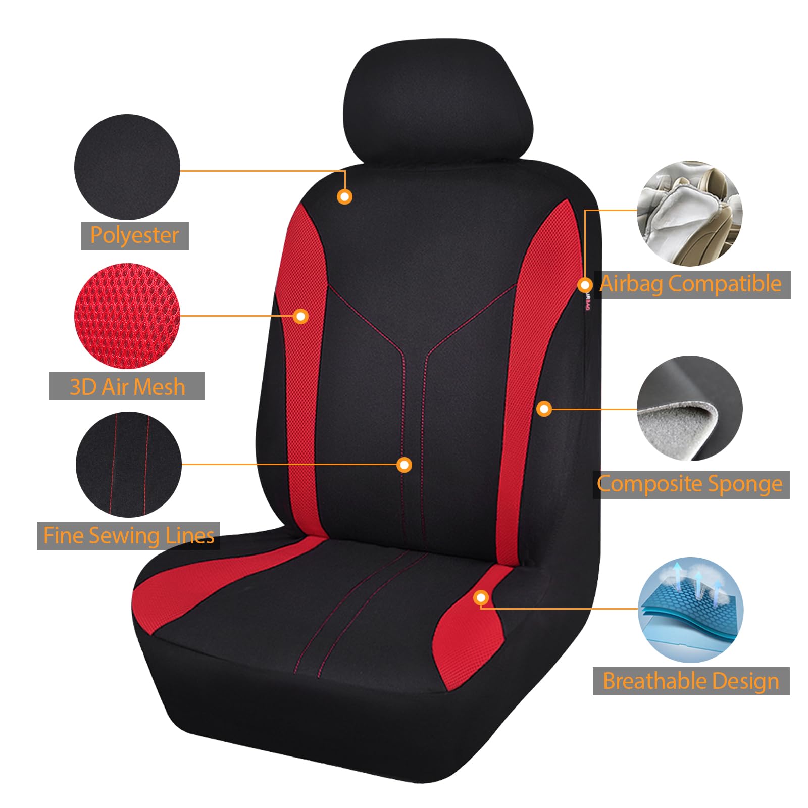 Flying Banner front seat right view highlighting airbag-compatible seam benefit