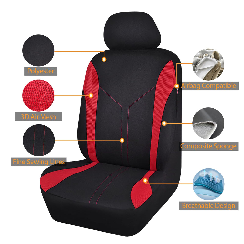 Flying Banner front seat right view highlighting airbag-compatible seam benefit