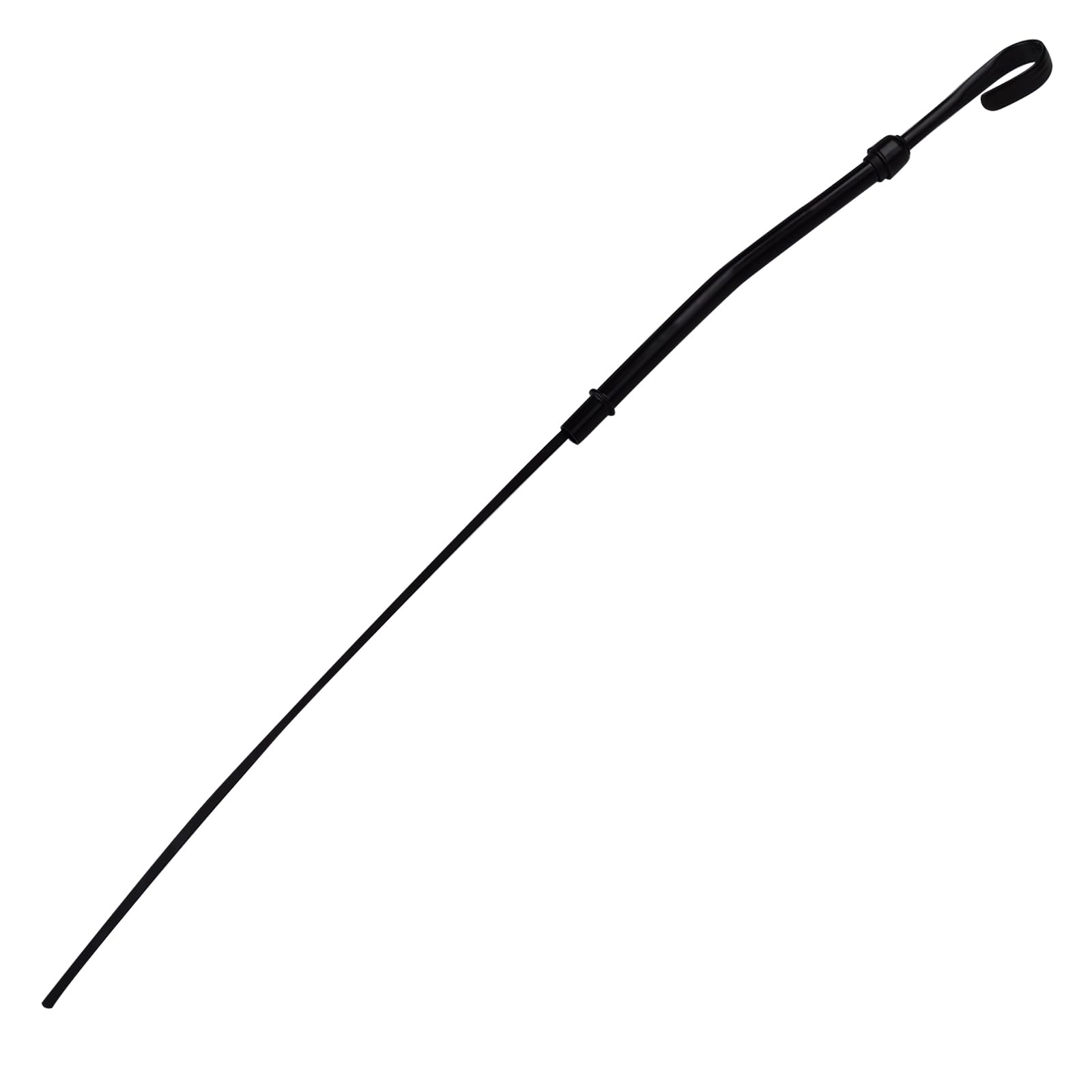 Flylin front view of dipstick showing full length and black handle benefit accurate readings