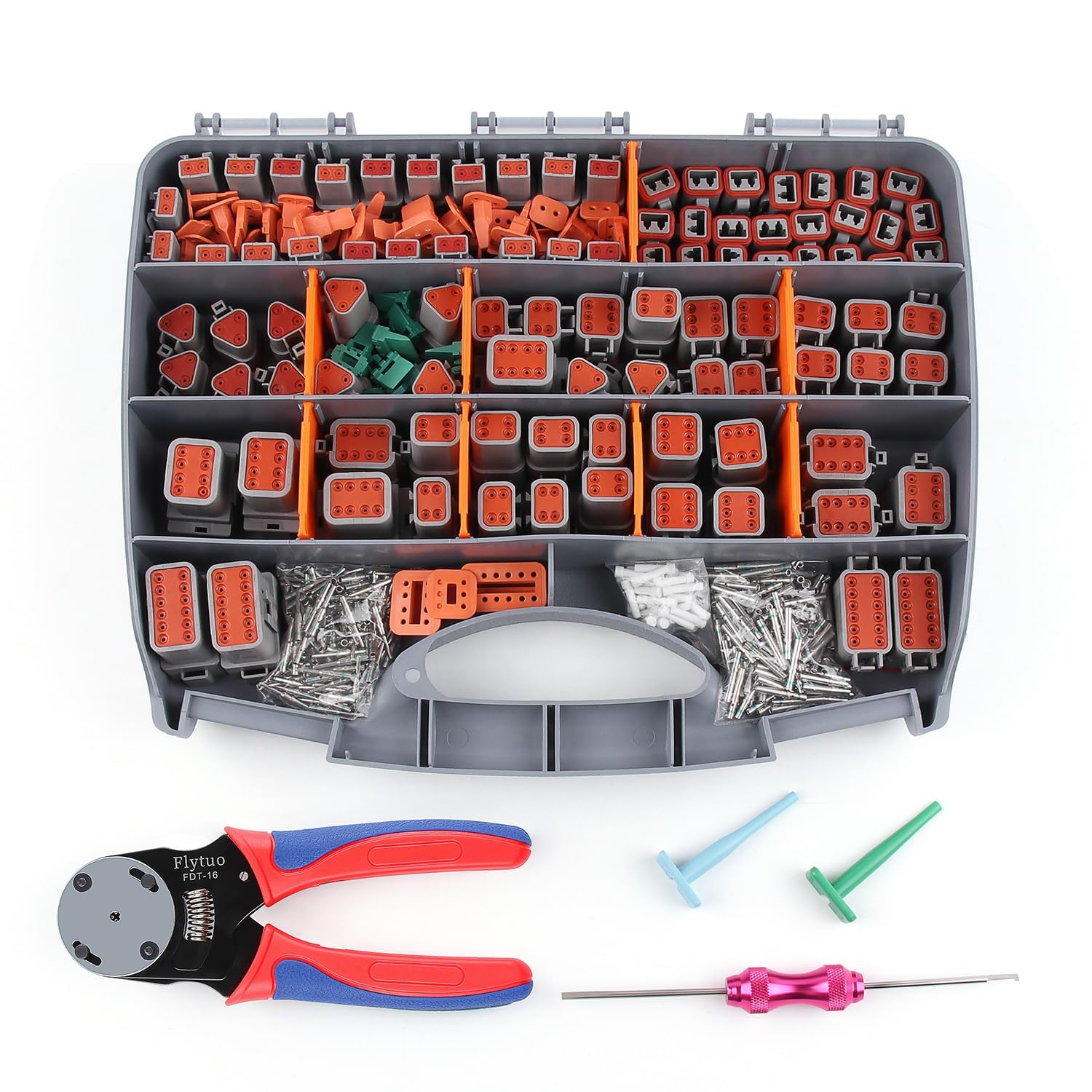 Flytuo front packaging showing complete Deutsch kit and benefit of organized storage