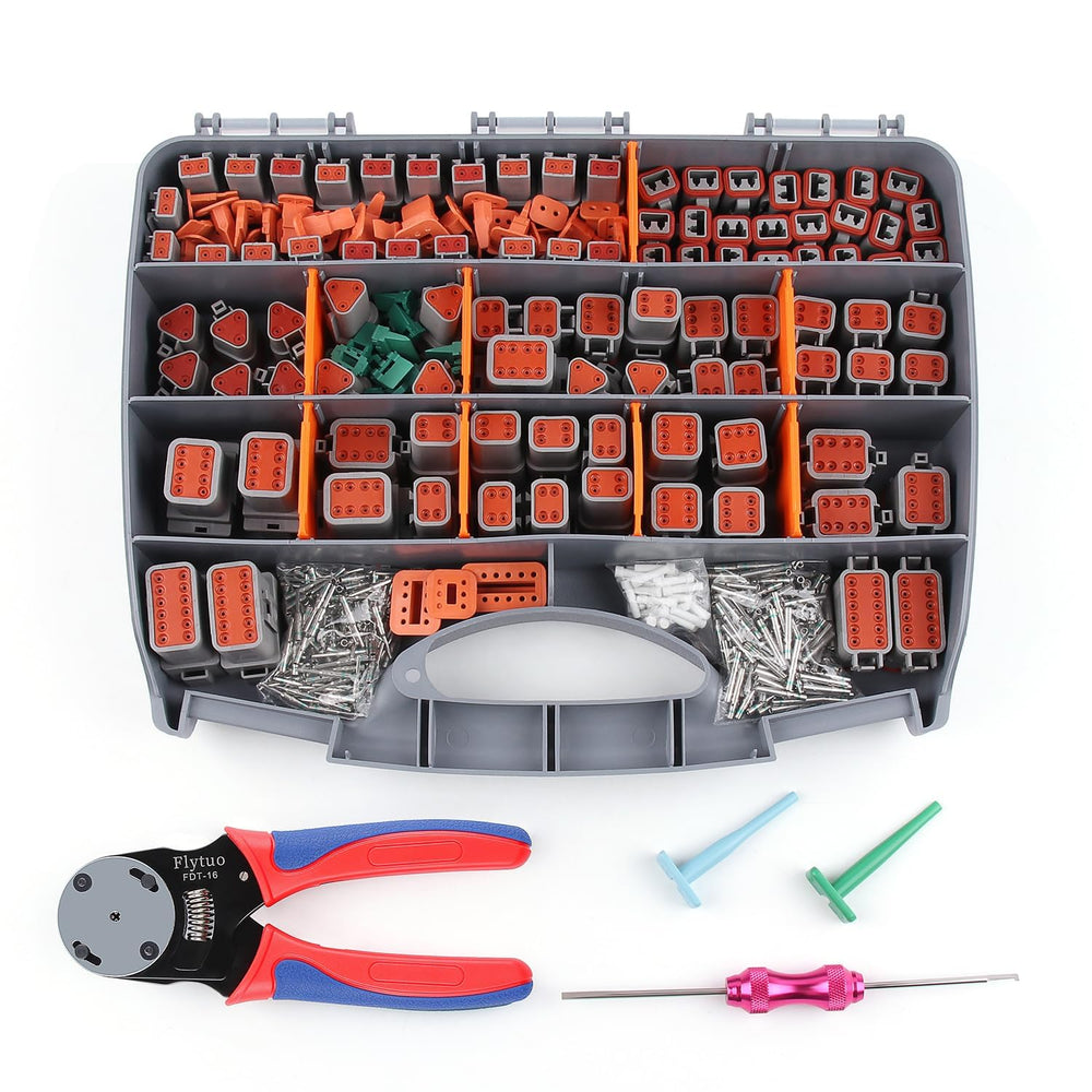 Flytuo front packaging showing complete Deutsch kit and benefit of organized storage