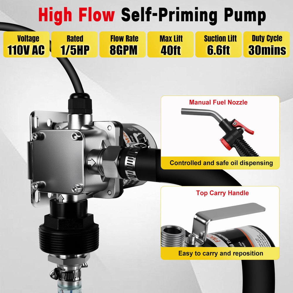 FMCNMech drum-mounted pump in action showing stable hands-free transfer benefit