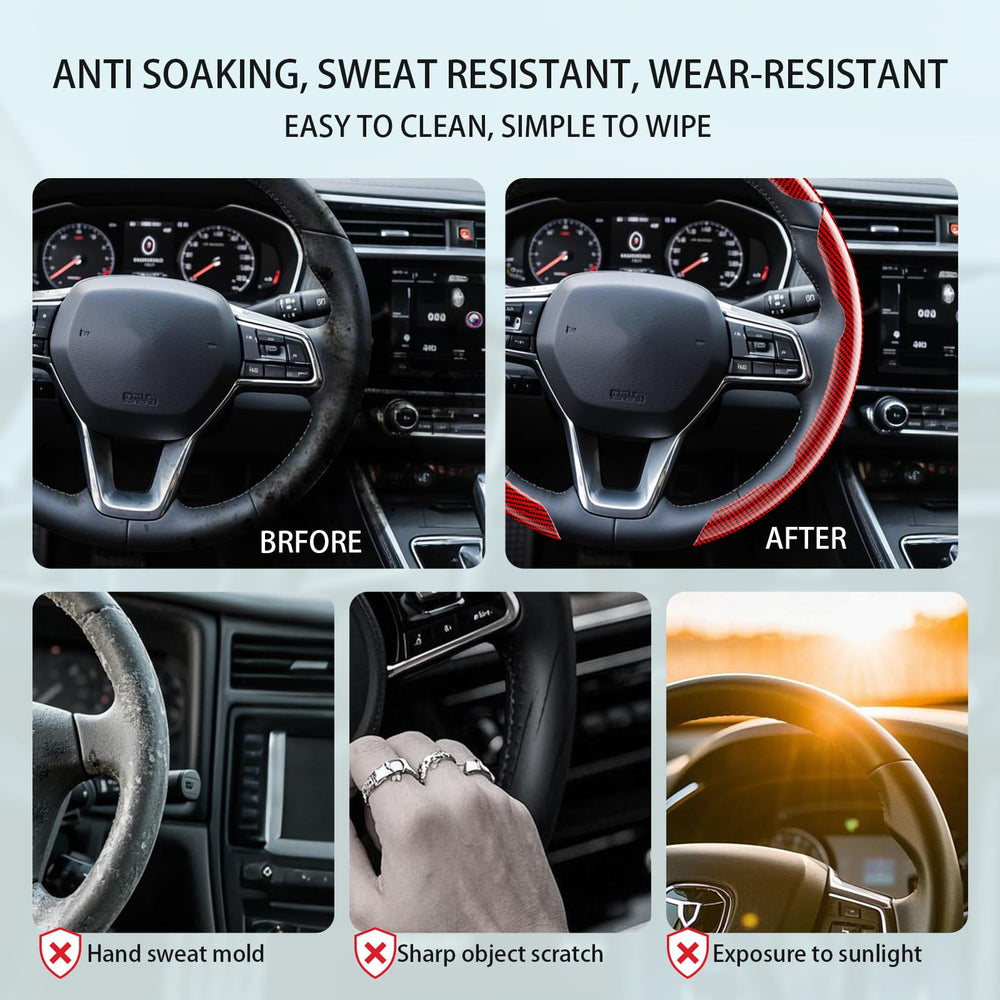 FOAN installed on black leather wheel demonstrating protection and aesthetics