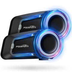 Fodsports FX7 front view dual-pack showing compact helmet units and controls, clear group talk benefit