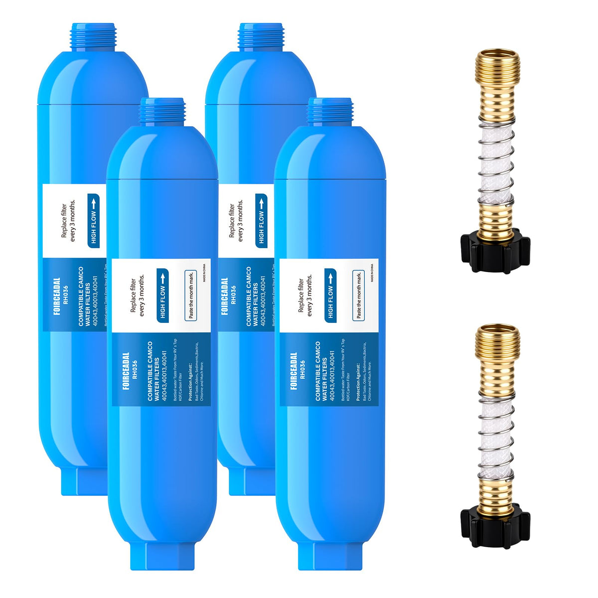 FOIRCEADAL front view of inline filter showing compact design and benefit of cleaner water