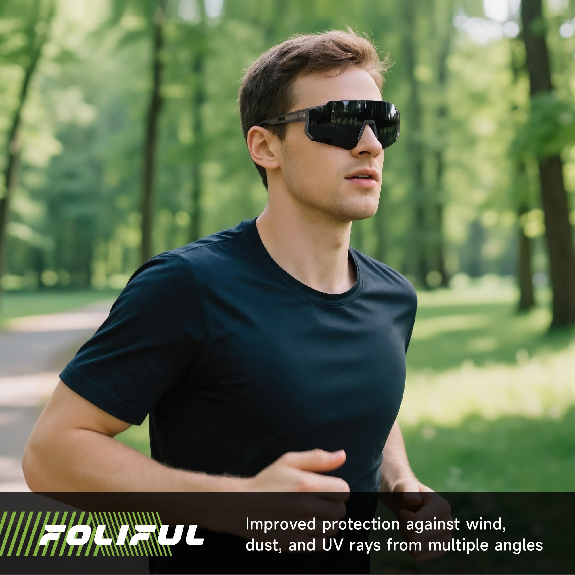 Foliful on runner demonstrating stabilized sunglasses for active comfort