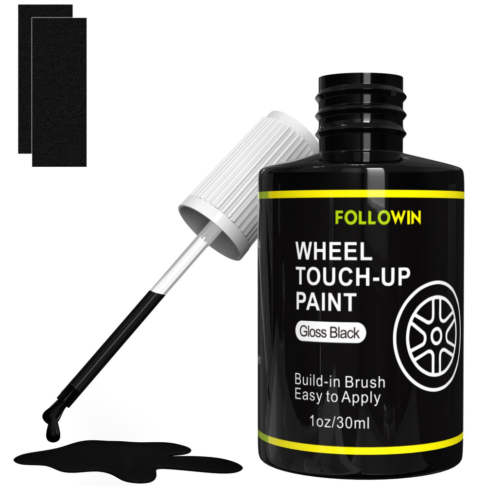 FOLLOWIN front bottle showing gloss black touch up paint for quick cosmetic repairs