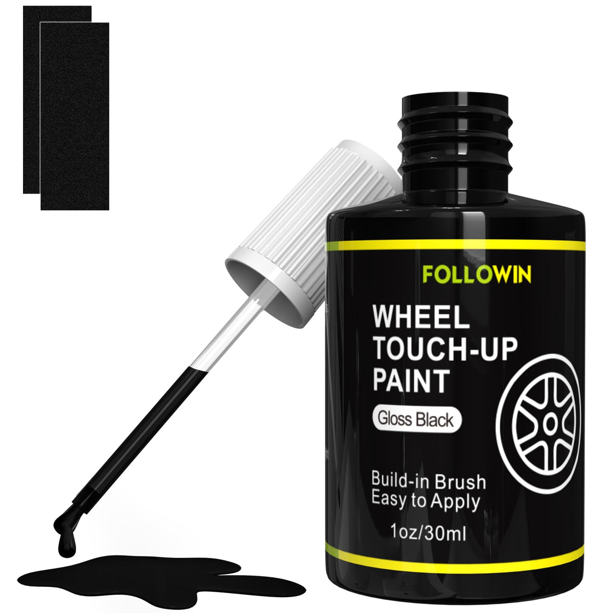 FOLLOWIN front bottle showing gloss black touch up paint for quick cosmetic repairs
