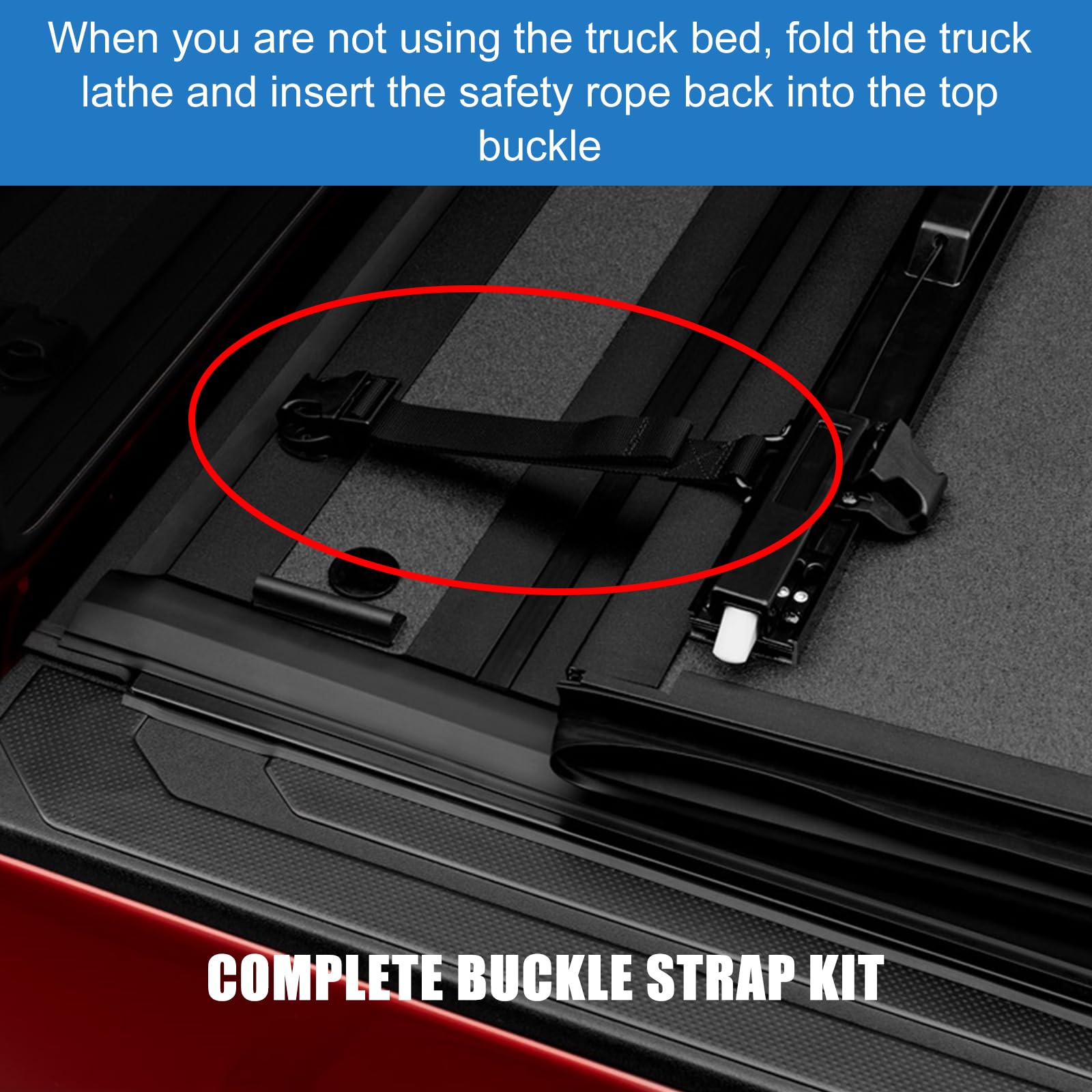 folosem top buckle mounted on truck rail demonstrating easy-install benefit