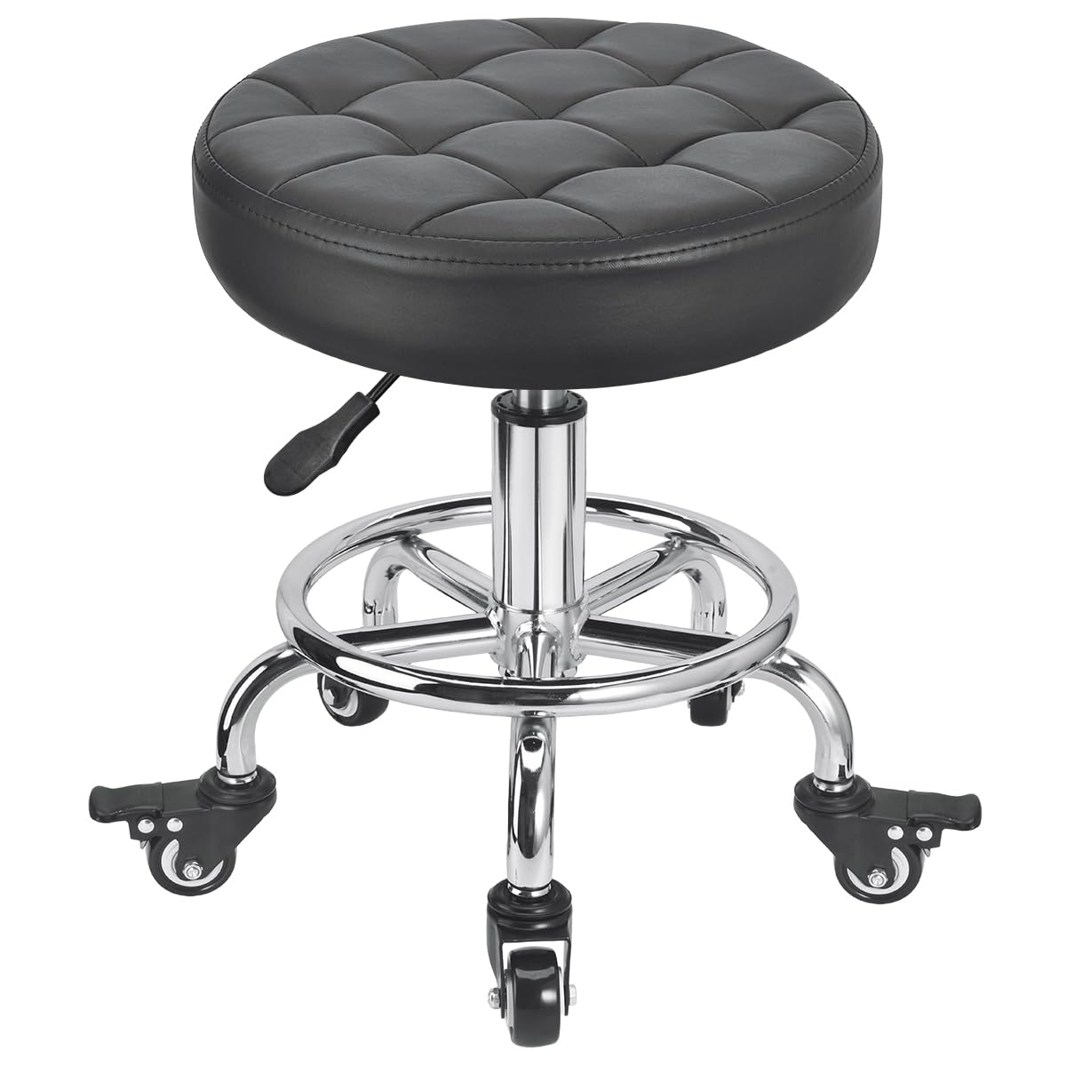 FLOLXNB front view showing compact rolling stool and comfortable PU seat